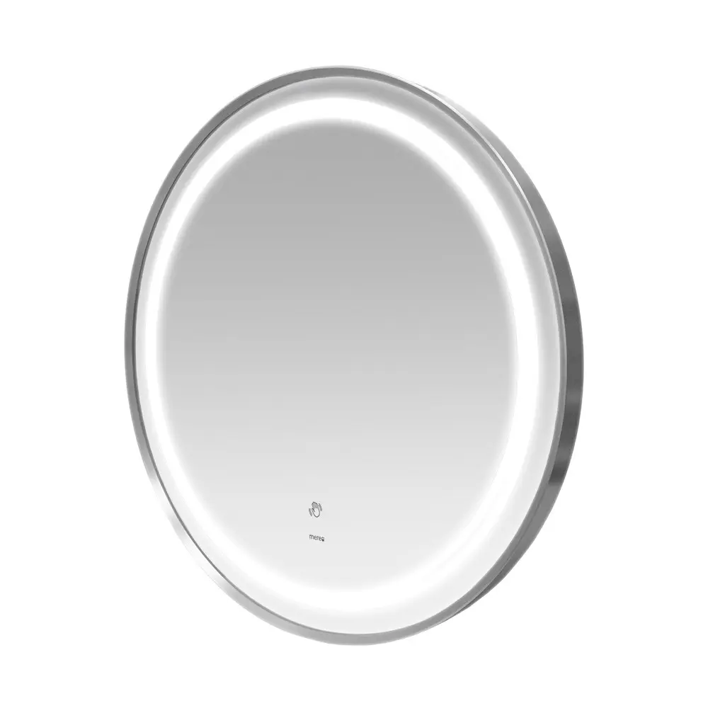 Mereo Zrcadlo kulaté pr. 60 cm, LED osvětlení a odmlžování, pískované mezikruží, ocelově šedý rám CN167S
