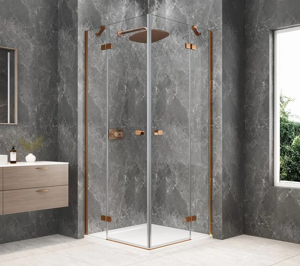 POLYSAN GLOBE COPPER MATT čtvercový sprchový kout 900x900, rohový vstup, čiré sklo GB5990PG