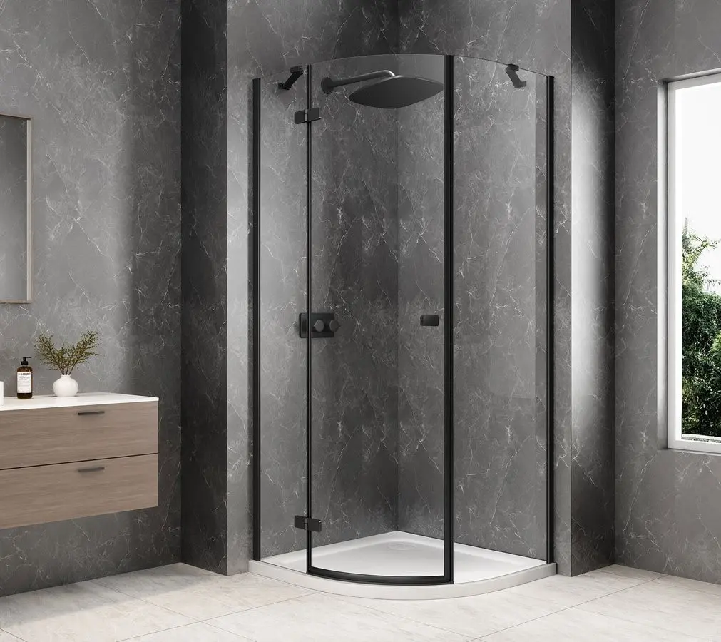POLYSAN GLOBE BLACK čtvrtkruhový sprchový kout 900x900, čiré sklo, levé GB2690LB