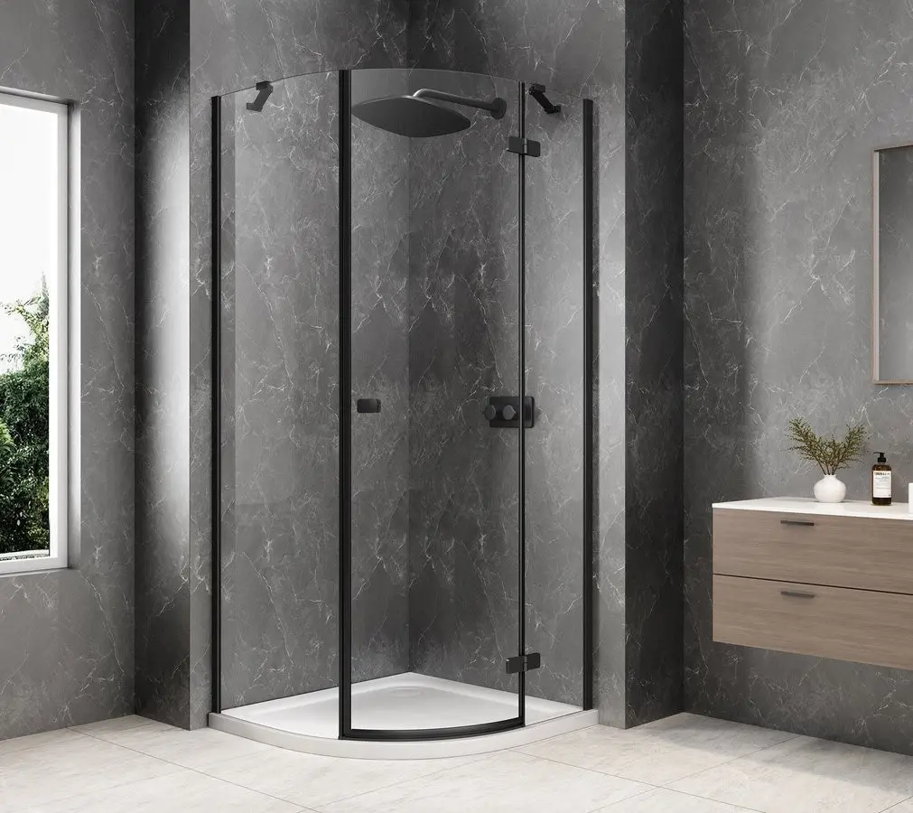 POLYSAN GLOBE BLACK čtvrtkruhový sprchový kout 900x900, čiré sklo, pravé GB2690RB