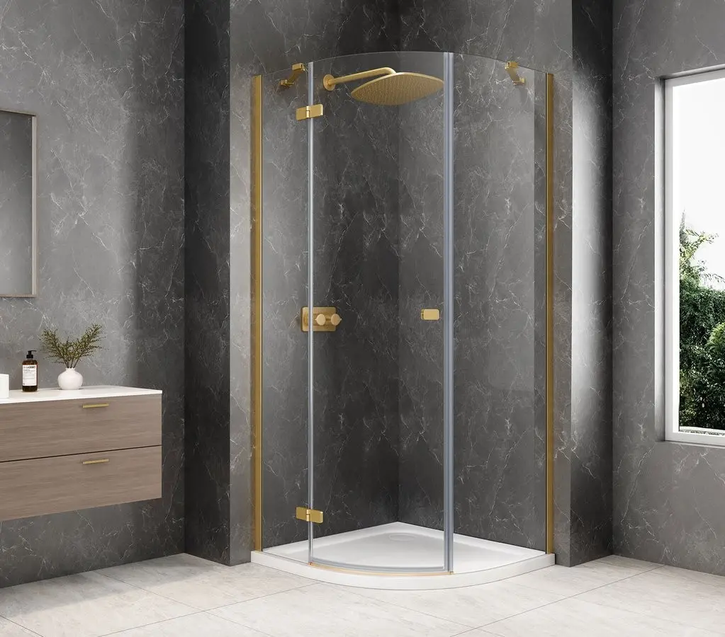 POLYSAN GLOBE GOLD MATT čtvrtkruhový sprchový kout 900x900, čiré sklo, levé GB2690LG
