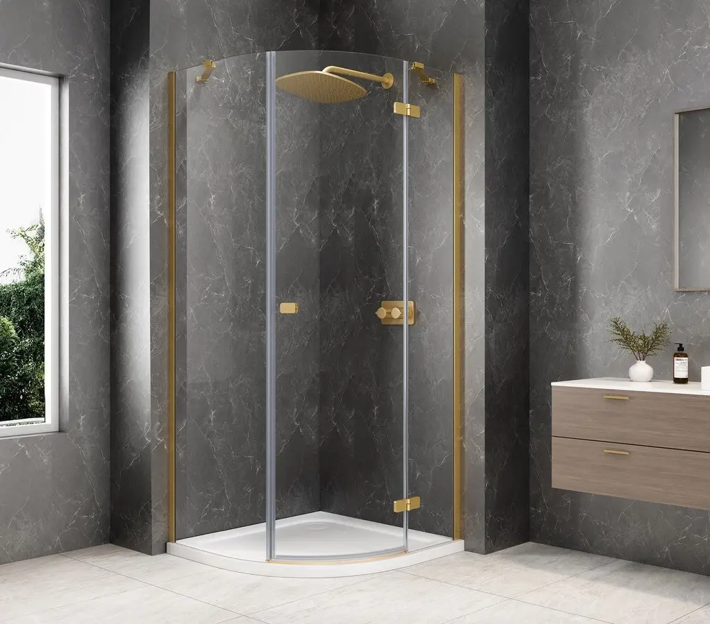 POLYSAN GLOBE GOLD MATT čtvrtkruhový sprchový kout 900x900, čiré sklo, pravé GB2690RG