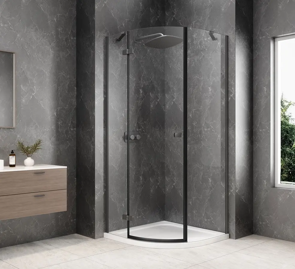 POLYSAN GLOBE GUN METAL čtvrtkruhový sprchový kout 900x900, čiré sklo, levé GB2690LGM