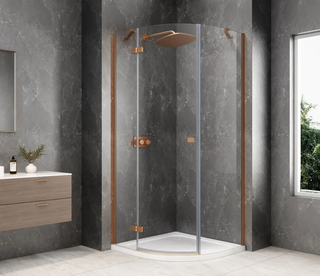 POLYSAN GLOBE COPPER MATT čtvrtkruhový sprchový kout 900x900, čiré sklo, levé GB2690LPG