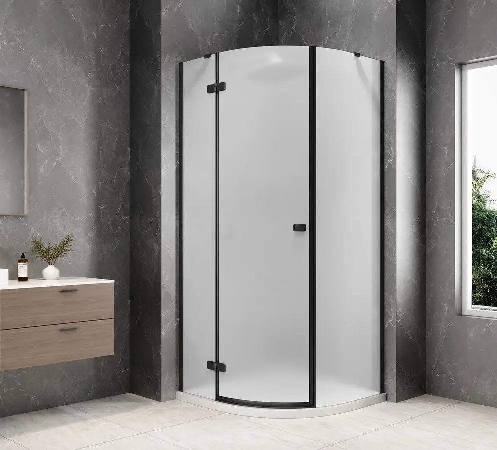 POLYSAN GLOBE BLACK čtvrtkruhový sprchový kout 900x900, matné sklo, levé GB2690MLB