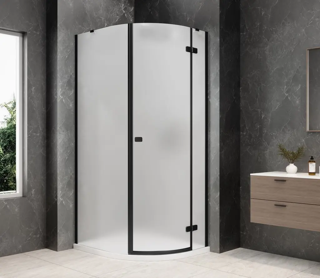 POLYSAN GLOBE BLACK čtvrtkruhový sprchový kout 800x900, matné sklo, pravé GB2890MRB