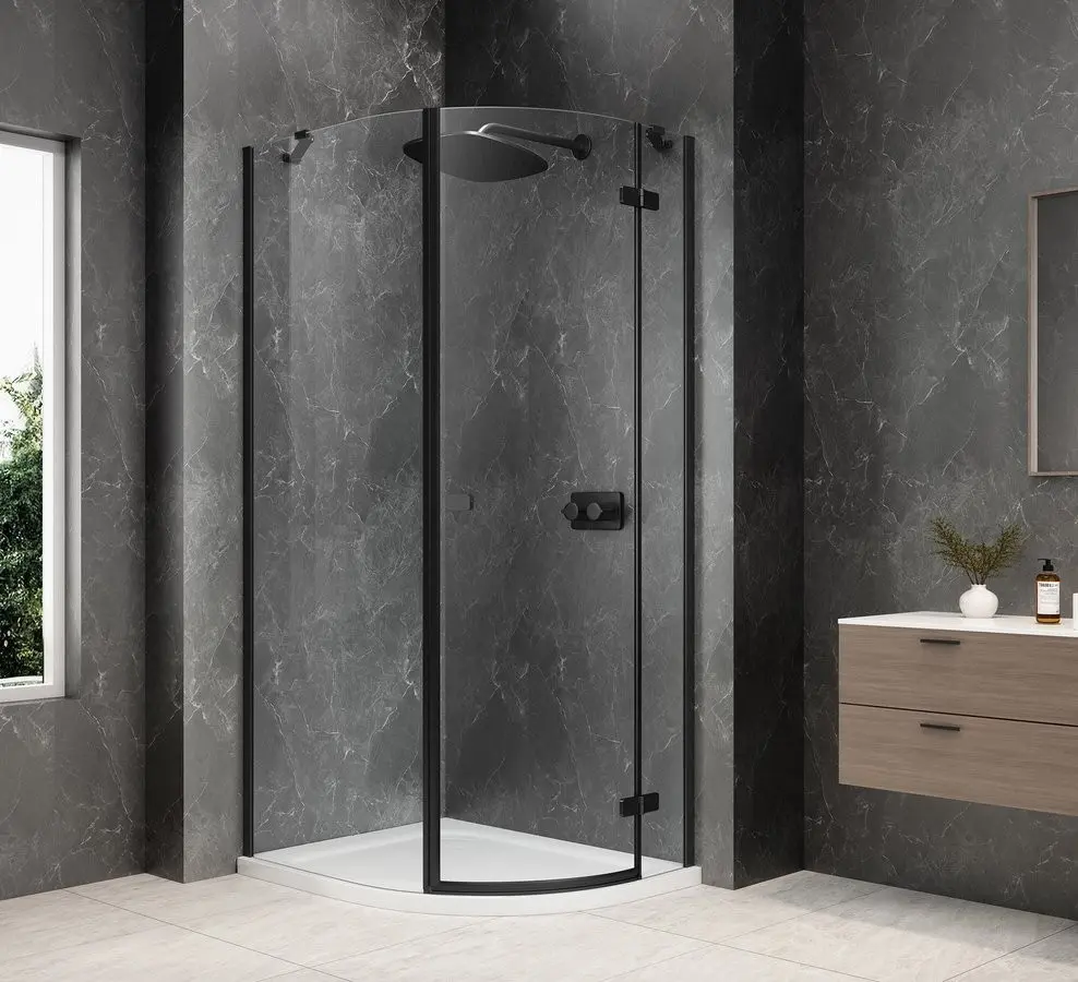 POLYSAN GLOBE BLACK čtvrtkruhový sprchový kout 900x1000, čiré sklo, pravé GB2910RB