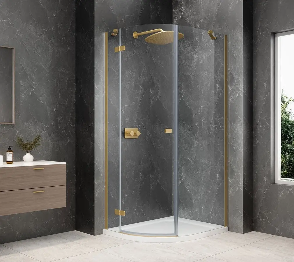 POLYSAN GLOBE GOLD MATT čtvrtkruhový sprchový kout 900x1000, čiré sklo, levé GB2910LG