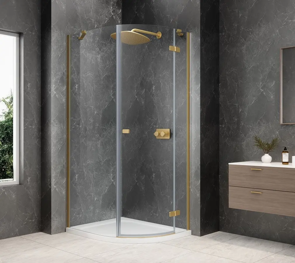 POLYSAN GLOBE GOLD MATT čtvrtkruhový sprchový kout 900x1000, čiré sklo, pravé GB2910RG