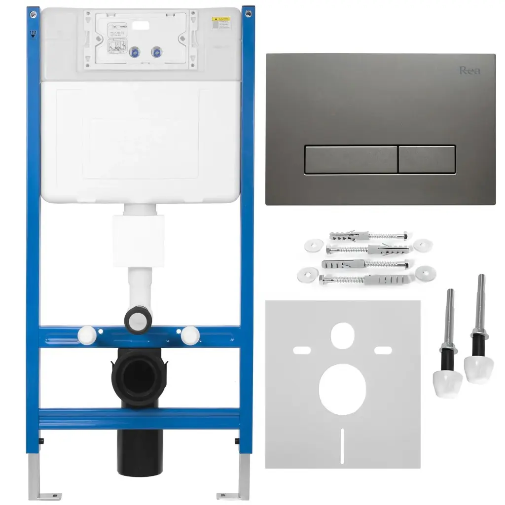 REA Podomítkový WC systém K011A-Q + tlačítka I Brush Titan KPL-E0634