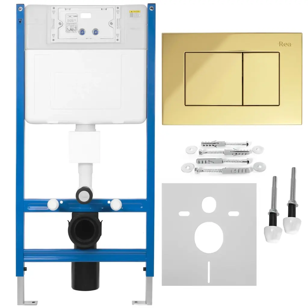 REA Podomítkový WC systém K011A-Q + tlačítka J Gold KPL-E0636