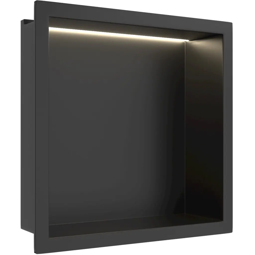 Zápustná polička/nika do obkladu s LED osvětlením - černá matná - 30x30x10 cm