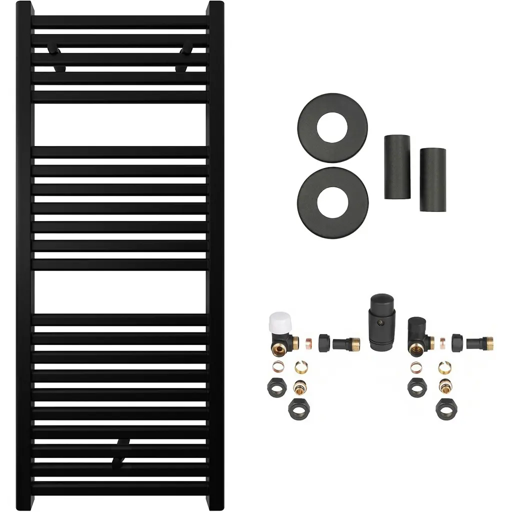 Koupelnový radiátorový set Donovan - ústřední vytápění - 369W - černá matná - 1200x500 mm