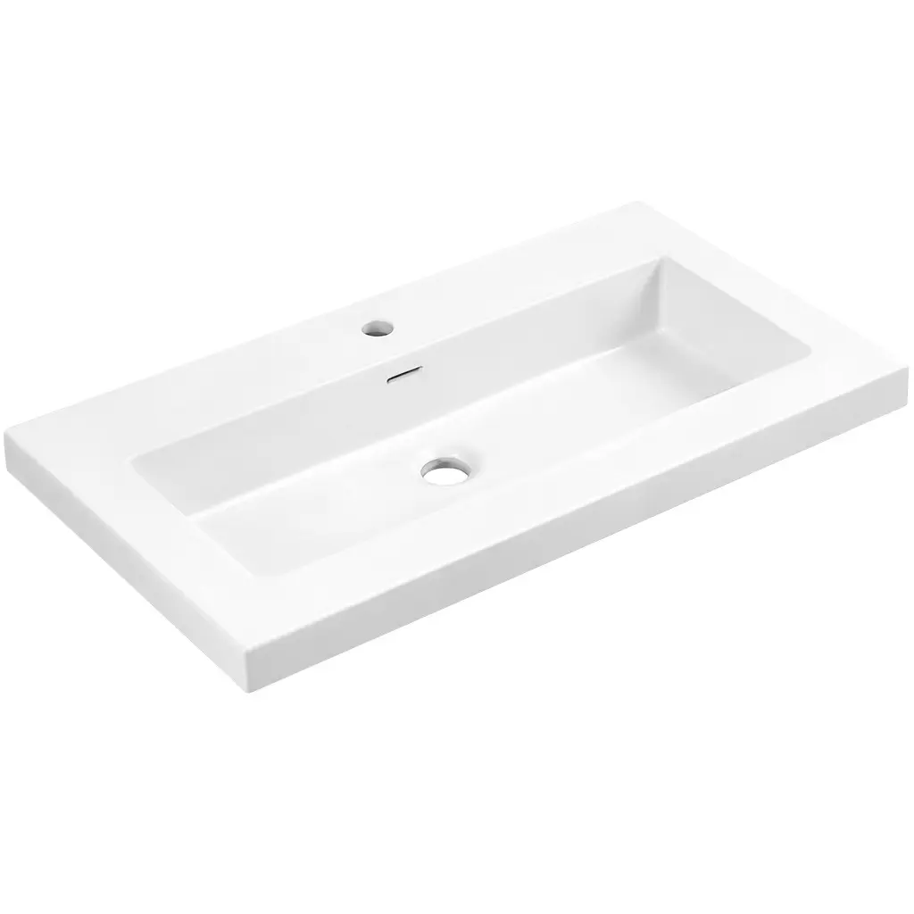 CERANO Umyvadlo z litého mramoru Ovo s přepadem bílá lesklá otvor pro baterii- 70,5x46,5 CER-052739