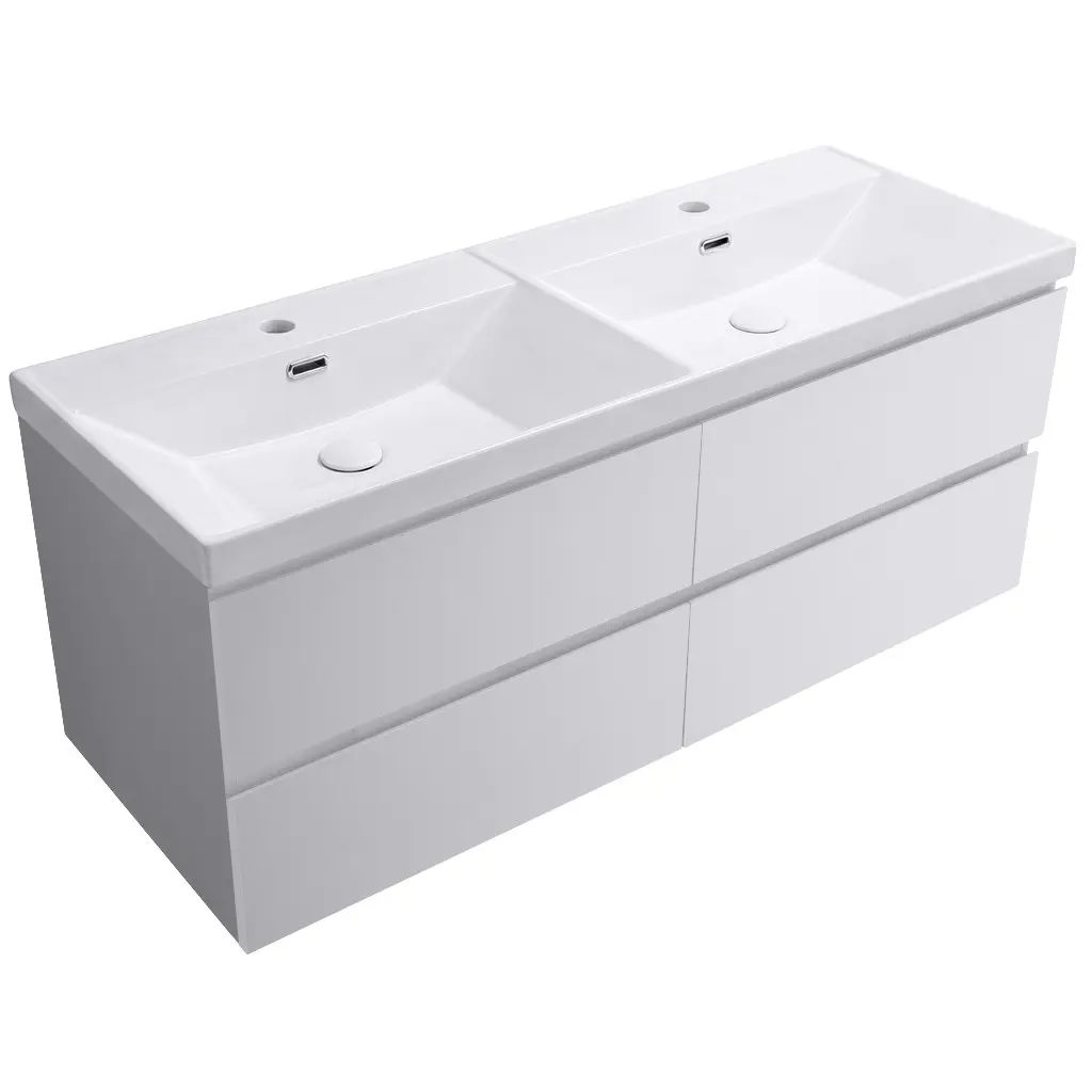 CERANO Koupelnová skříňka Carole bílá matná + keramické dvojumyvadlo Viano bílá lesklá 121,5x53x46,4 CER-091546