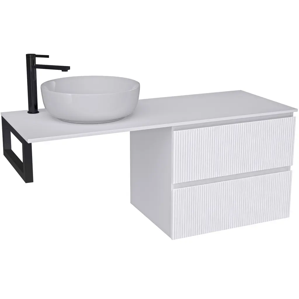 Koupelnová skříňka Carole - bílá matná rýhovaná + deska pod umyvadlo Navira Slim - 18 mm + konzole černá - 120x49,8x46 cm