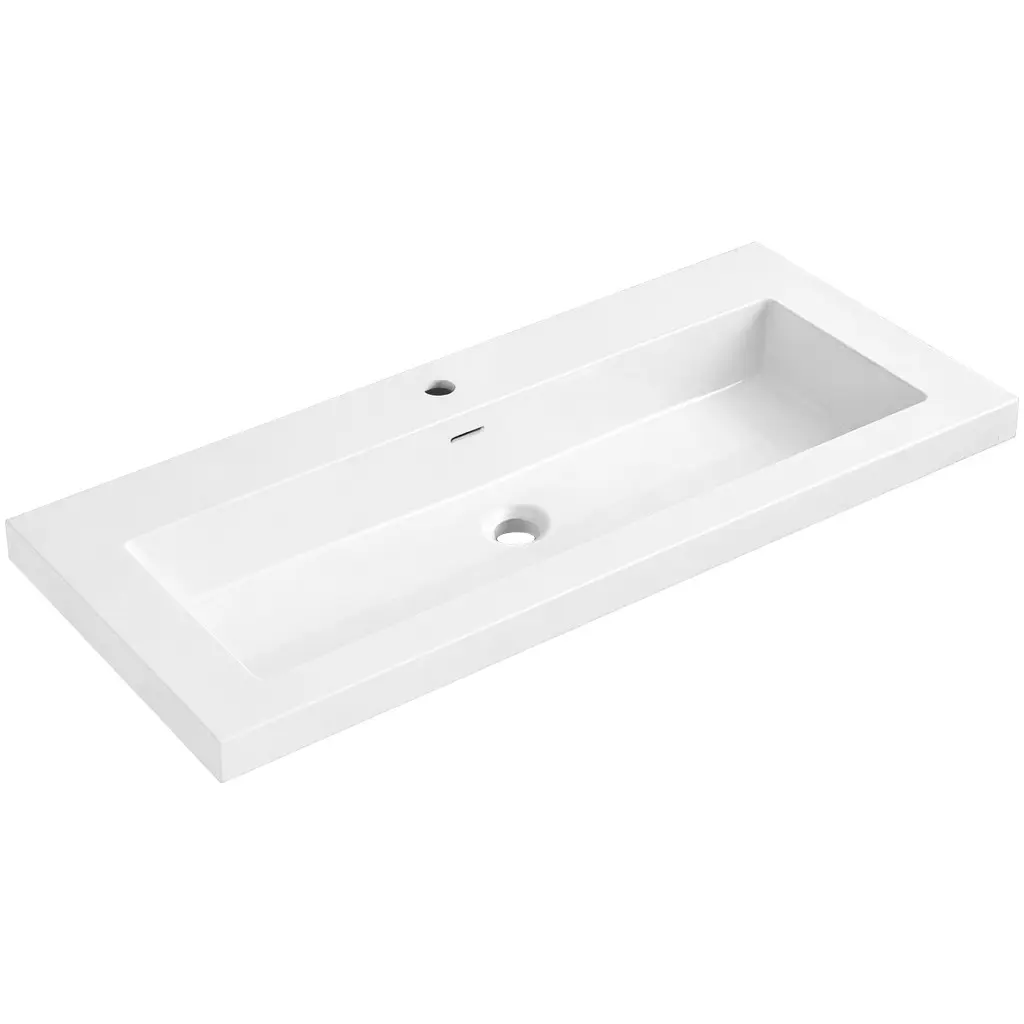 CERANO Umyvadlo z litého mramoru Ovo s přepadem bílá lesklá otvor pro baterii- 100,5x46,5  CER-212950