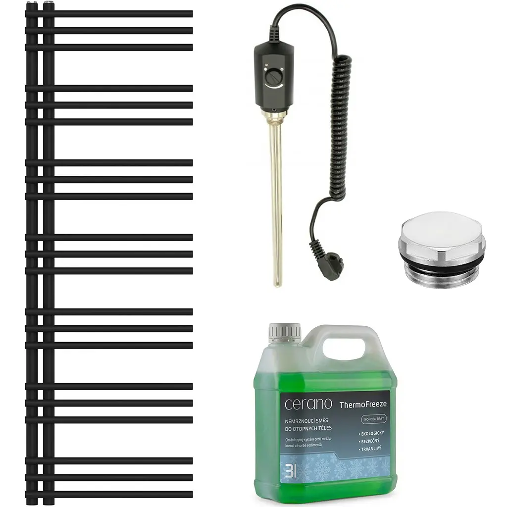 Koupelnový elektrický radiátorový set Burke - L/P - 600W - černá matná - 1500x500 mm