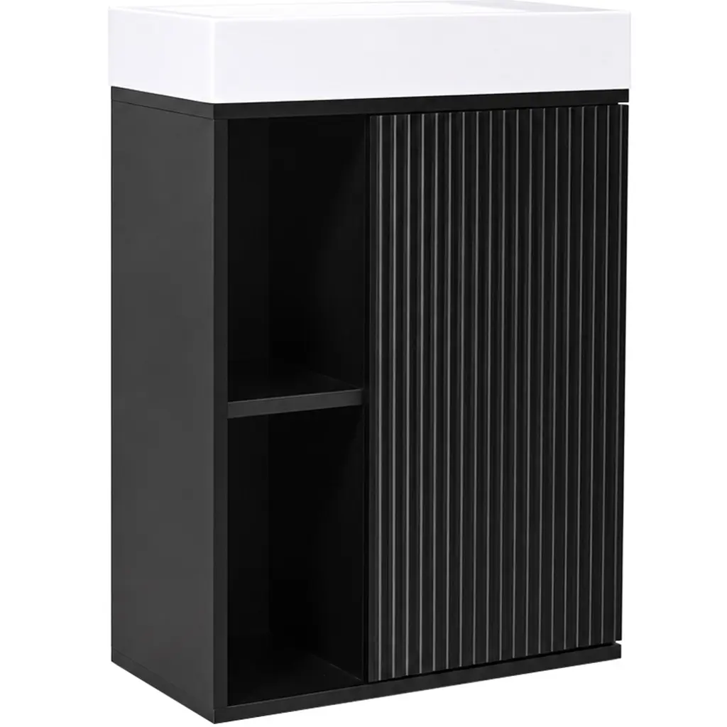 Umyvadlová skříňka pro WC Sofia - černá matná + umyvadlo z lit. mramoru Sofia - bílá lesklá - 50x70x25 cm