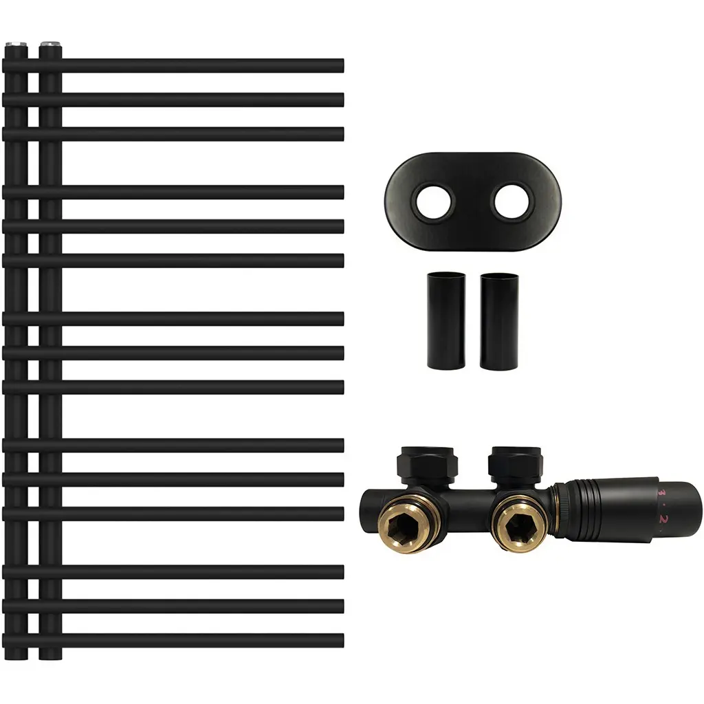 Koupelnový radiátorový set Burke - ústřední vytápění - asymetrické připojení 50 mm - 359W - černá matná - 1000x500 mm