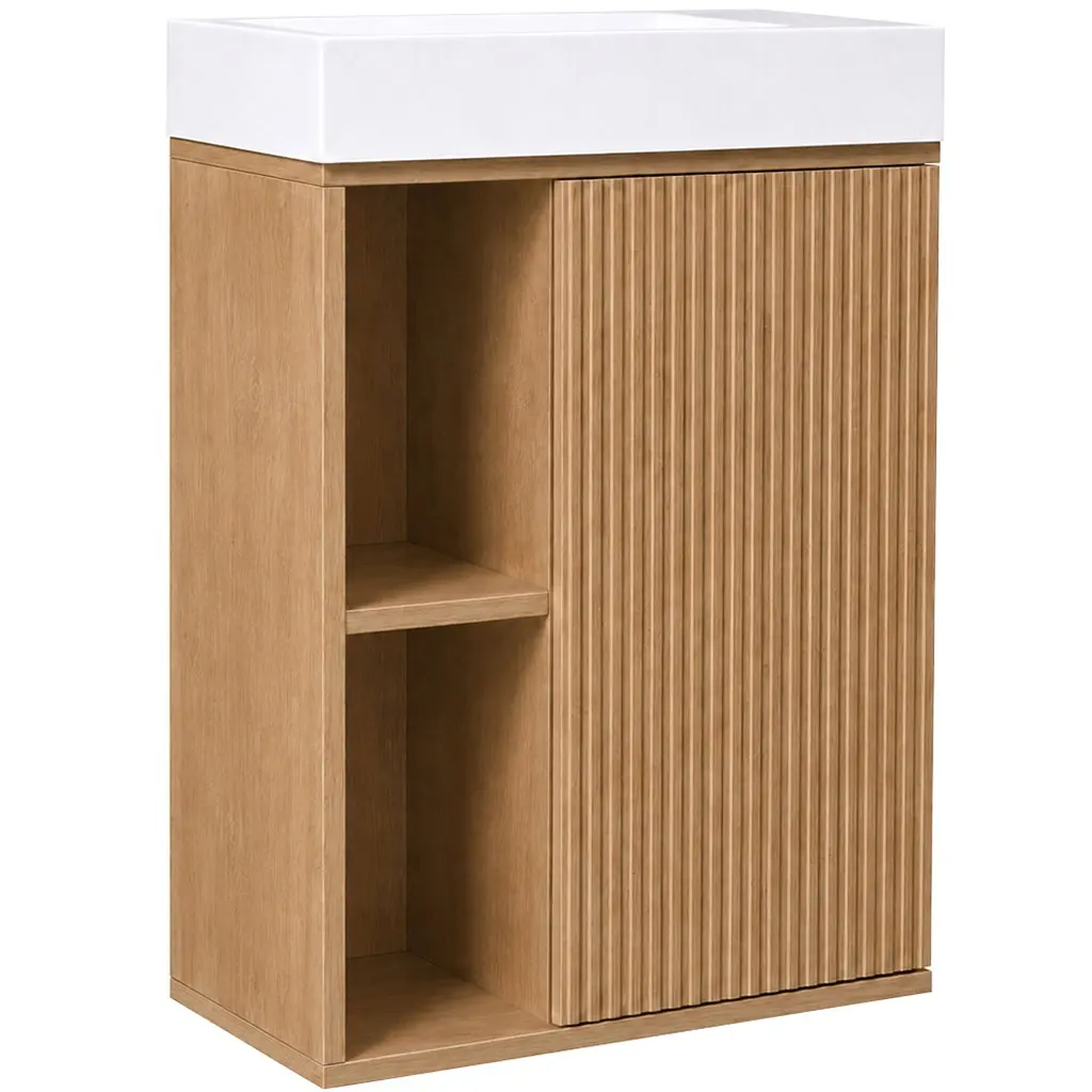 CERANO Umyvadlová skříňka pro WC Sofia dub medový + umyvadlo z lit. mramoru Sofia bílá lesklá 50x70x25  CER-365571