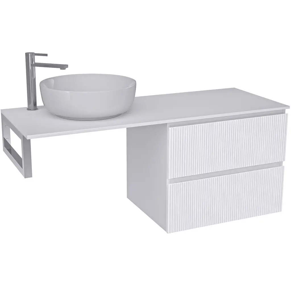 CERANO Koupelnová skříňka Carole bílá matná rýhovaná + deska pod umyvadlo Navira Slim 18 mm + konzole chrom 160x49,8x46 CER-371821