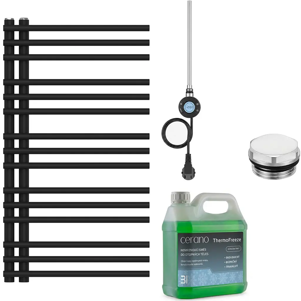 CERANO Koupelnový elektrický radiátorový set Burke L/P WIFI 300W černá matná 1000x500 mm CER-381557