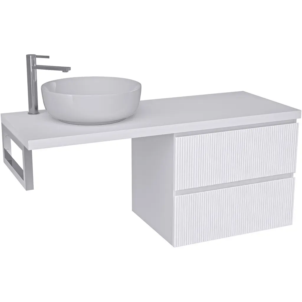 CERANO Koupelnová skříňka Carole bílá matná rýhovaná + deska pod umyvadlo Navira Pro 36 mm + konzole chrom 160x46x51,6 CER-408199