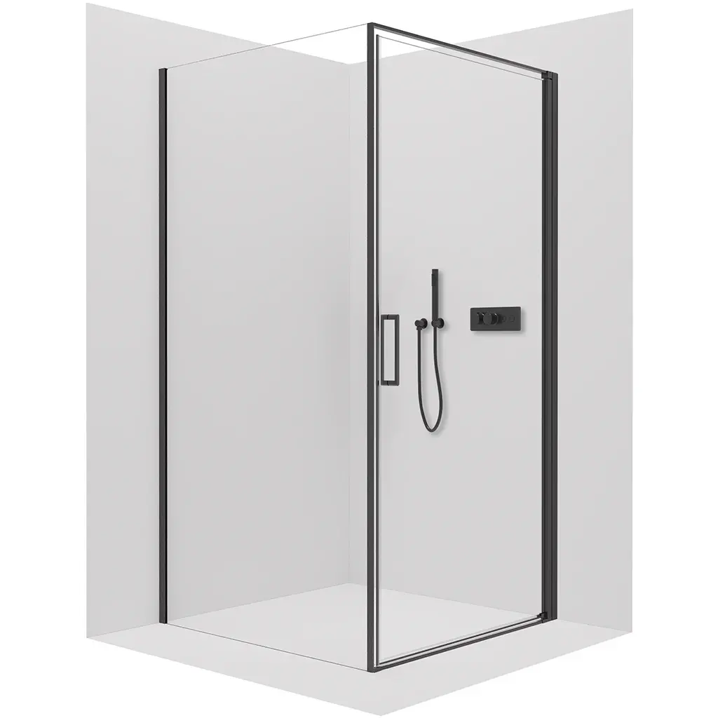 CERANO Sprchový kout Porte L/P 8 mm černá matná, transparentní sklo 90x80x195 otočný CER-413576