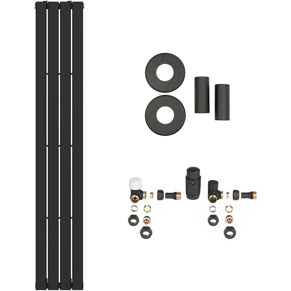 Koupelnový radiátorový set Arlen - ústřední vytápění - boční připojení - 558W - černá matná - 1800x300 mm