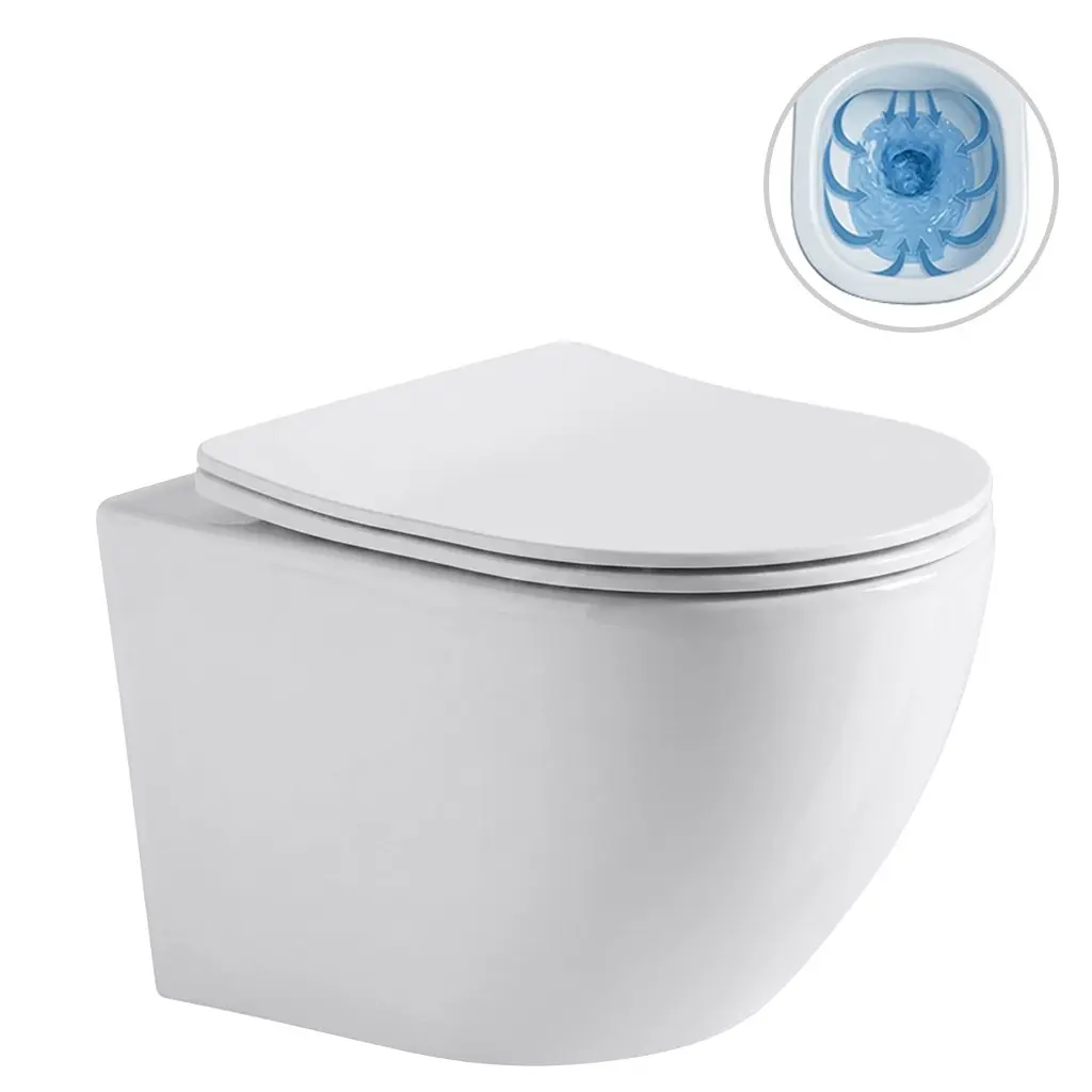 CERANO WC závěsné Cesso, Rimless bezokrajové splachování + Slim/SoftClose sedátko bílá lesklá 49x36  CER-417341