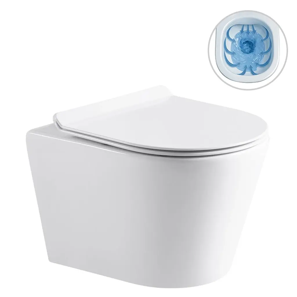 WC závěsné Carlito, Rimless - bezokrajové splachování + Slim/SoftClose sedátko - bílá lesklá - 48,5x36,5 cm