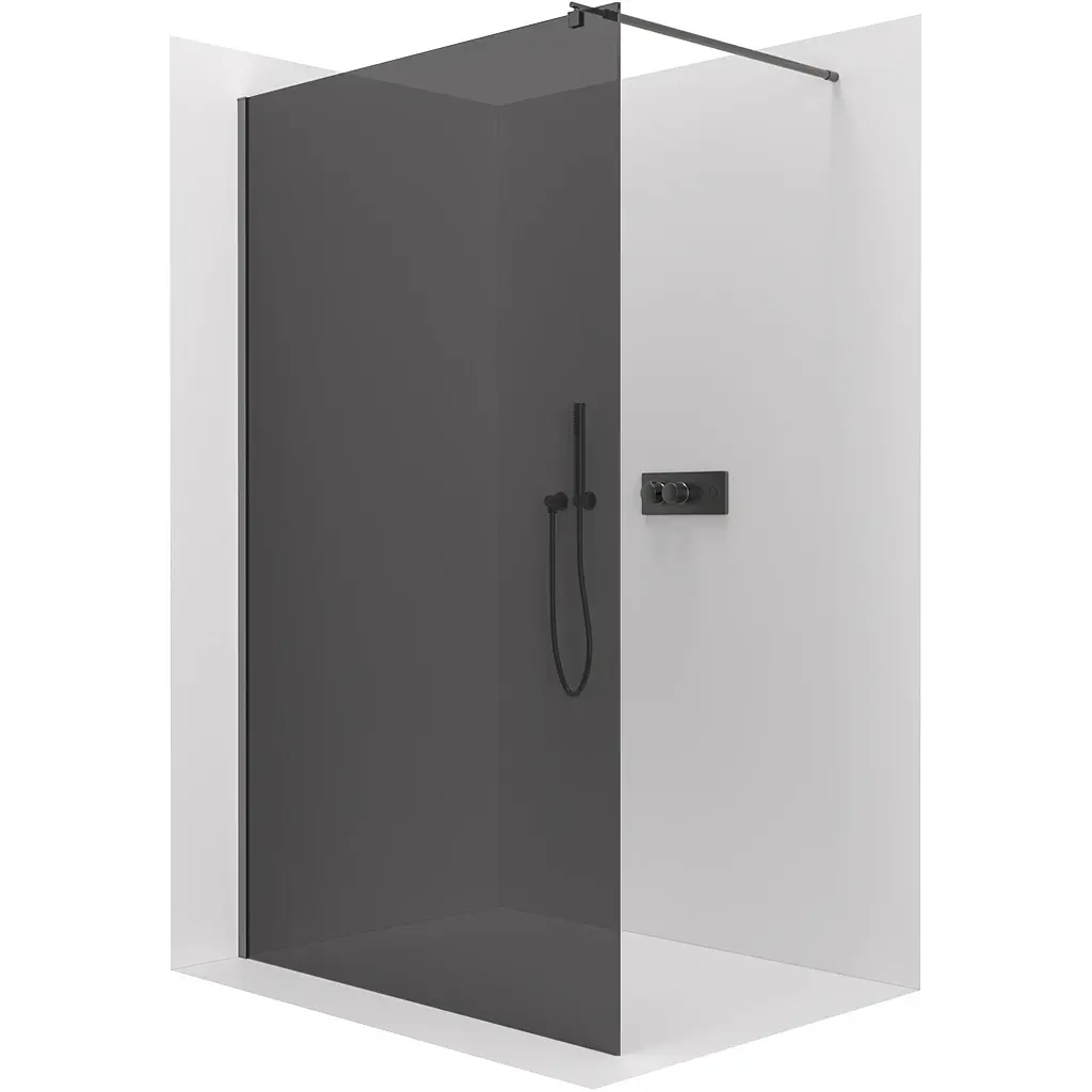 CERANO Sprchová zástěna Walk-in Onyx Round L/P 8 mm kulatá vzpěra černá matná, grafitové sklo 120x200 CER-426421