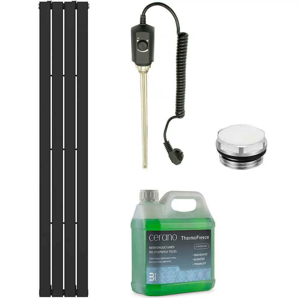 Koupelnový elektrický radiátorový set Arlen - 600W - černá matná - 1800x300 mm