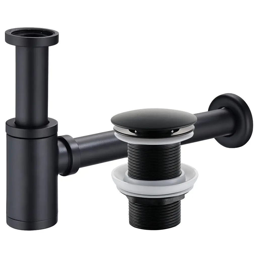 CERANO Sifon umyvadlový mosaz DN32 mm s výpustí click-clack, bez přepadu černá matná CER-428428