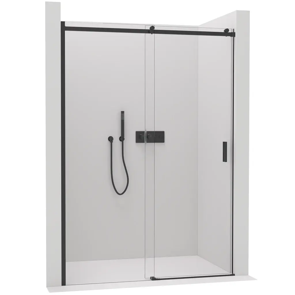 Sprchové posuvné dveře Santoro L/P - 6 mm - černá matná, transparentní sklo - 130x195 cm