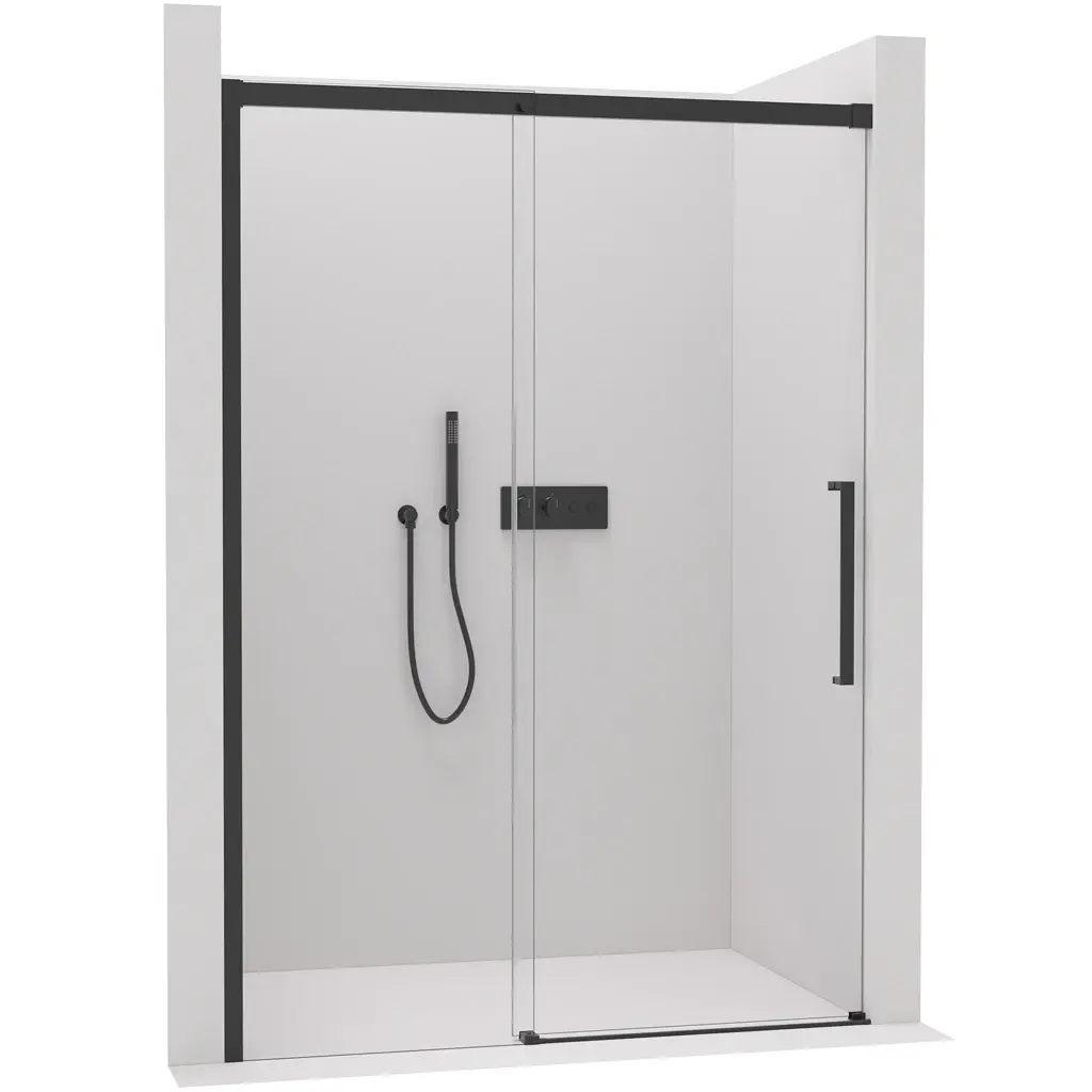 Sprchové posuvné dveře Lantono L/P - 8 mm - Soft-Close - černá matná, transparentní sklo - 170x195 cm