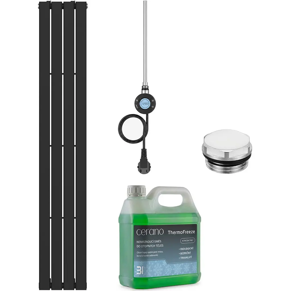 CERANO Koupelnový elektrický radiátorový set Arlen WIFI 600W černá matná 1800x300 mm CER-435972