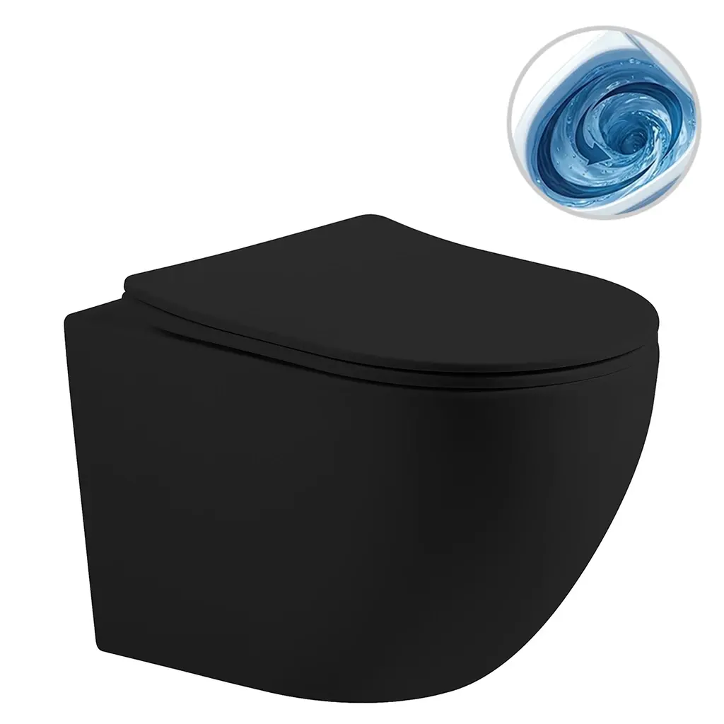 CERANO WC závěsné Cesso, Vortex vírové splachování + Slim/SoftClose sedátko černá matná 49x36 CER-476684