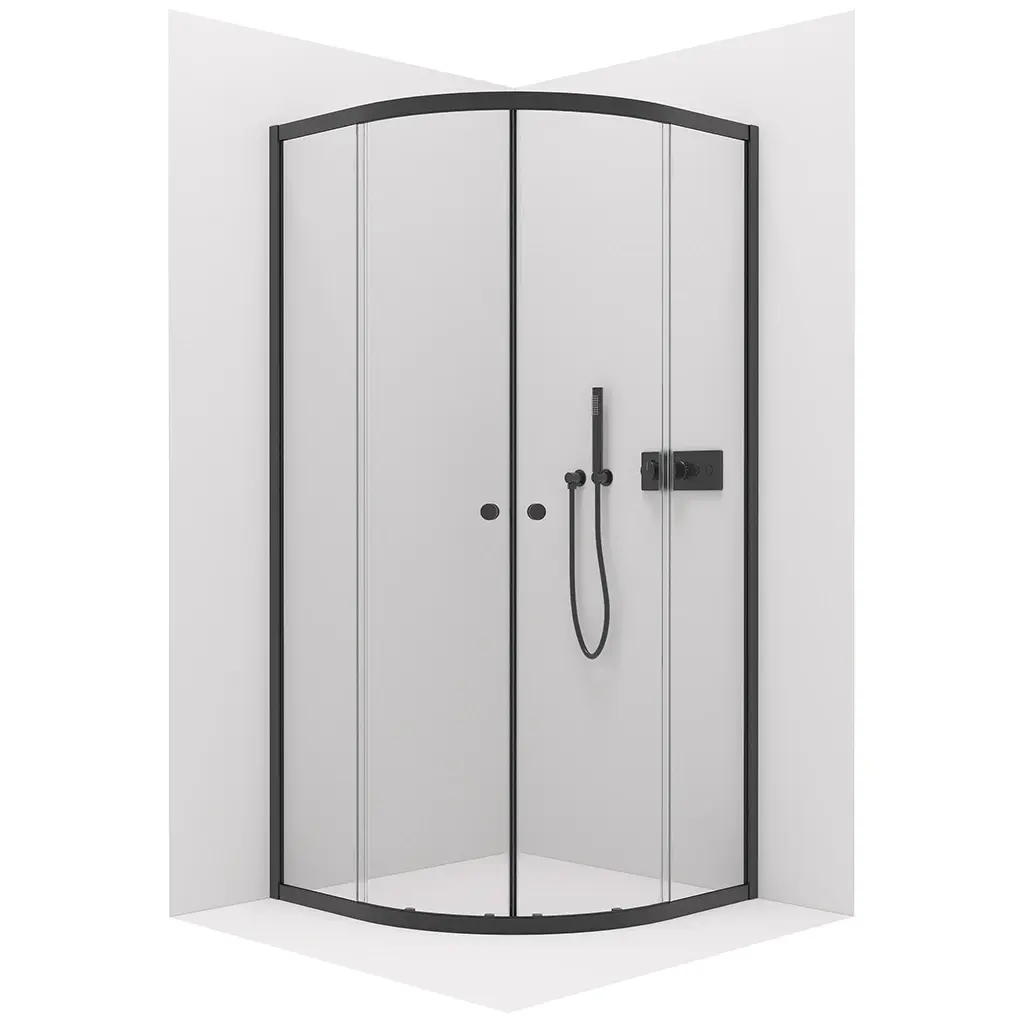 CERANO Sprchový kout Orso L/P 6 mm čtvrtkruh R550 černá, transparentní sklo 80x80x195  posuvný CER-476867