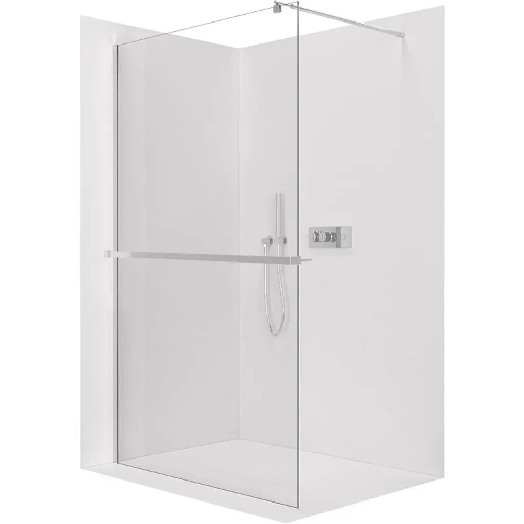 Sprchová zástěna Walk-in Onyx Round L/P - 8 mm + polička/držák na ručníky - kulatá vzpěra - chrom, transparentní sklo - 60x200 cm