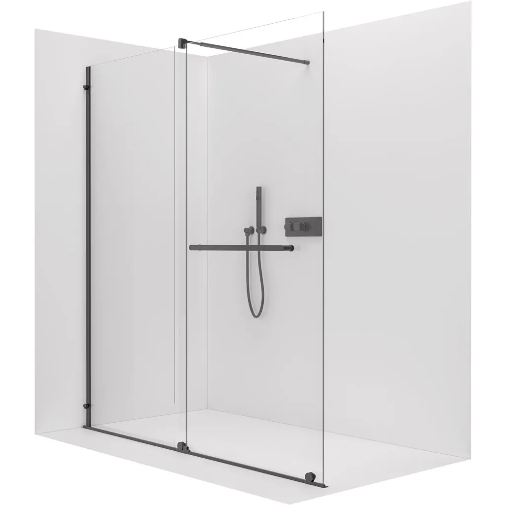 Sprchová zástěna Walk-in Medin L/P - 8 mm - černá matná, transparentní sklo - 130x195 cm - dvoudílná posuvná