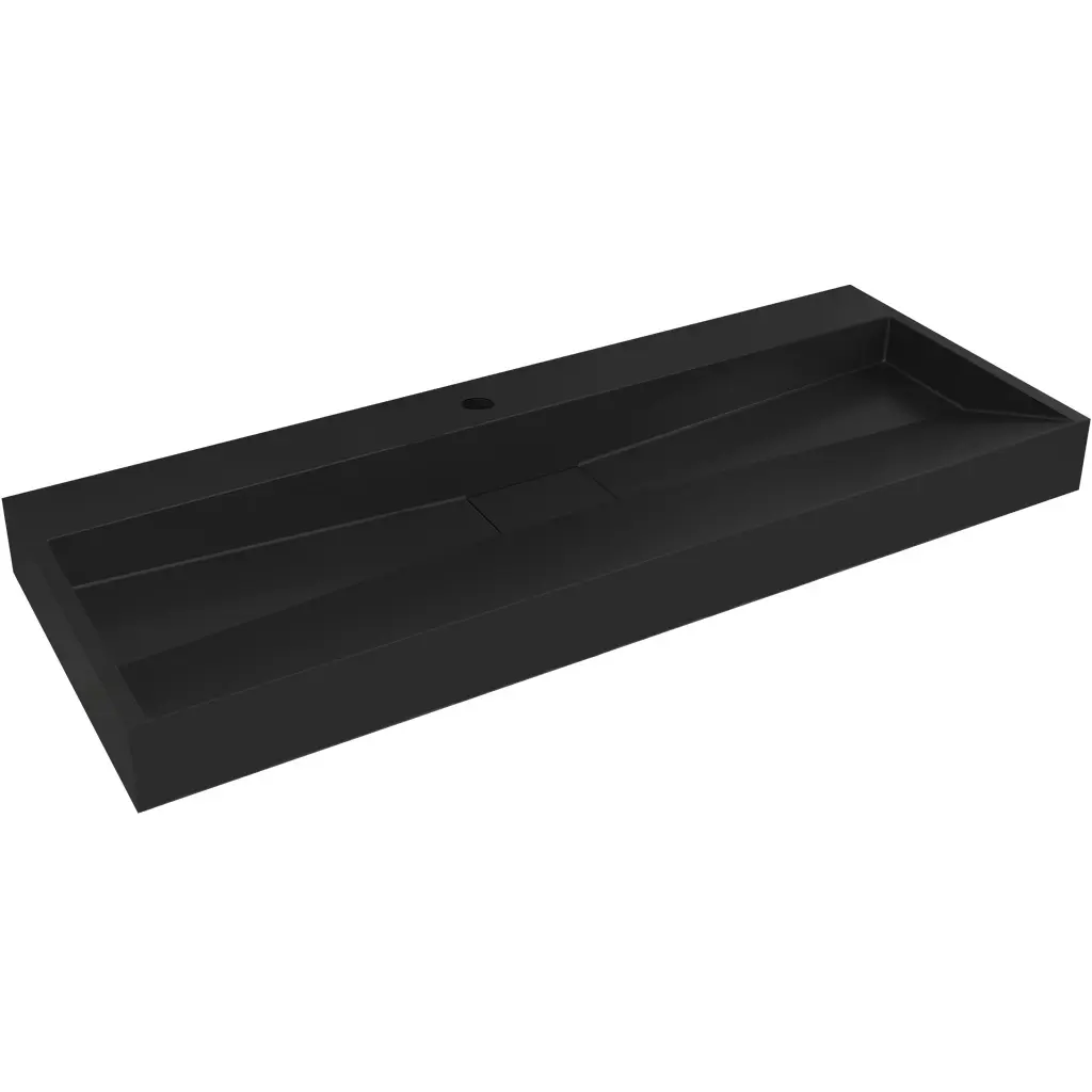 CERANO Umyvadlo z litého mramoru Vita nástěnné i na desku otvor pro baterii černá matná 100x46  CER-479884