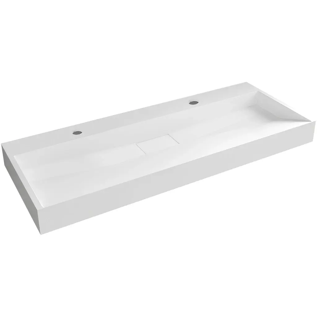 CERANO Umyvadlo z litého mramoru Vita nástěnné i na desku 2 otvory pro baterii bílá lesklá 120x46  CER-479899