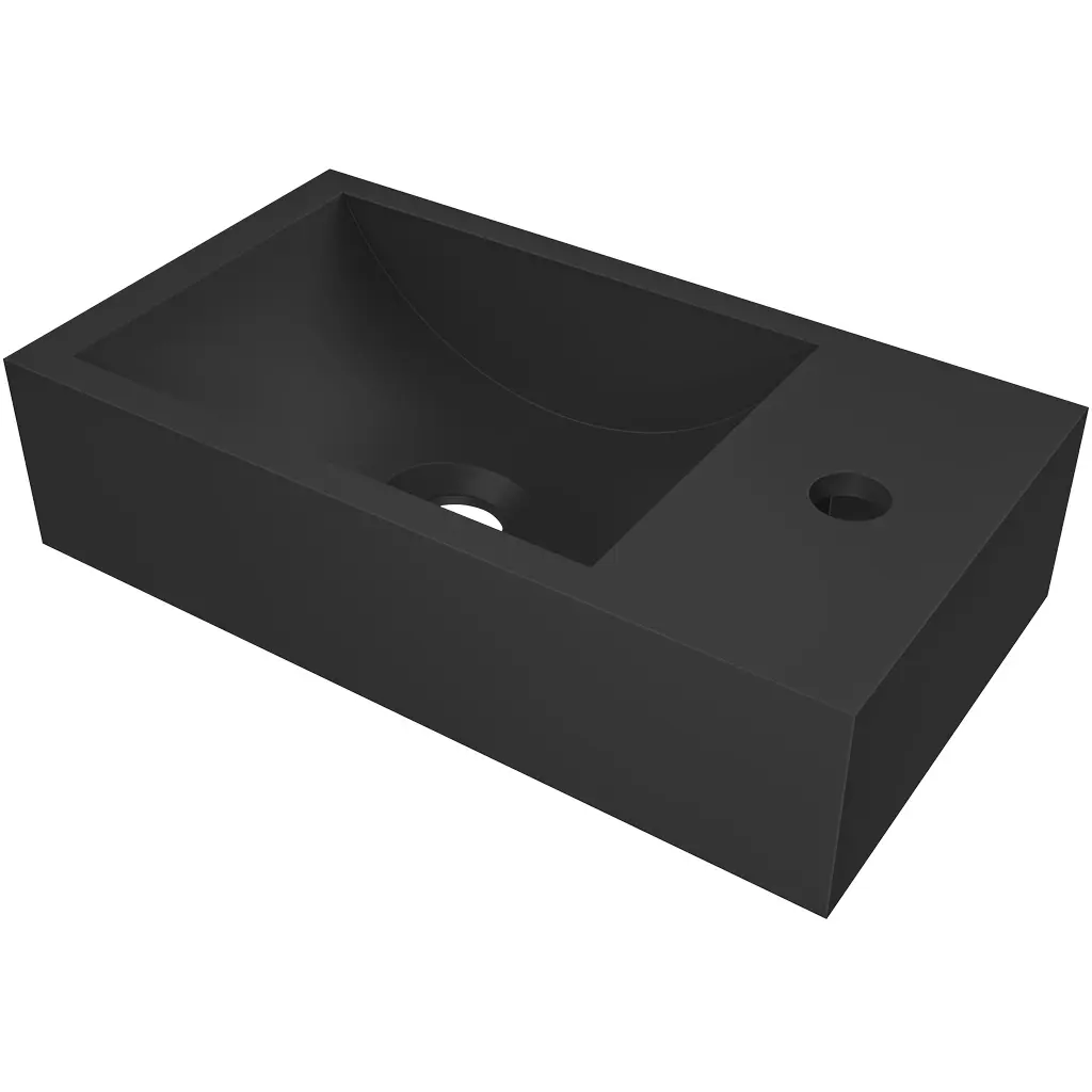 CERANO Umývátko z litého mramoru Teo závěsné pravé černá matná 40x22  CER-482707