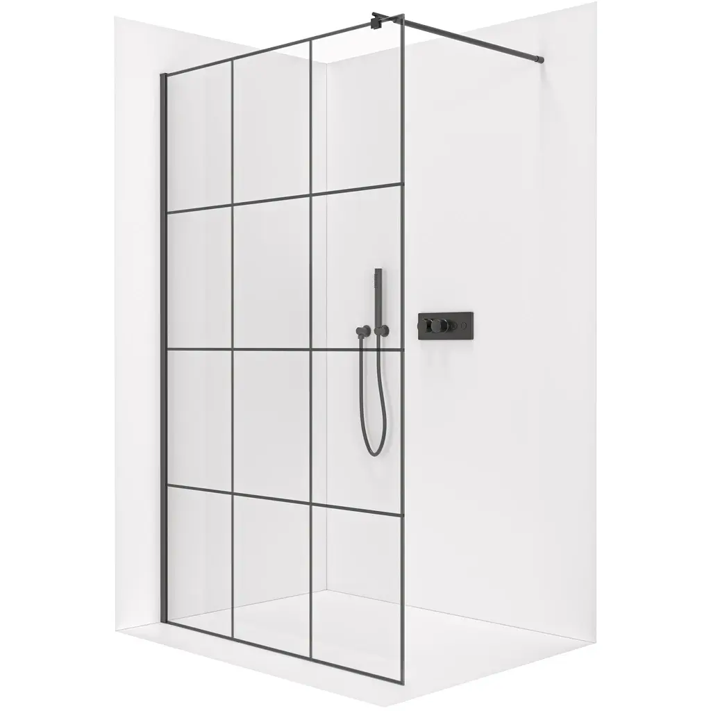 CERANO Sprchová zástěna Walk-in Onyx Round L/P 8 mm kulatá vzpěra černá matná, industriální sklo 140x200 CER-482878