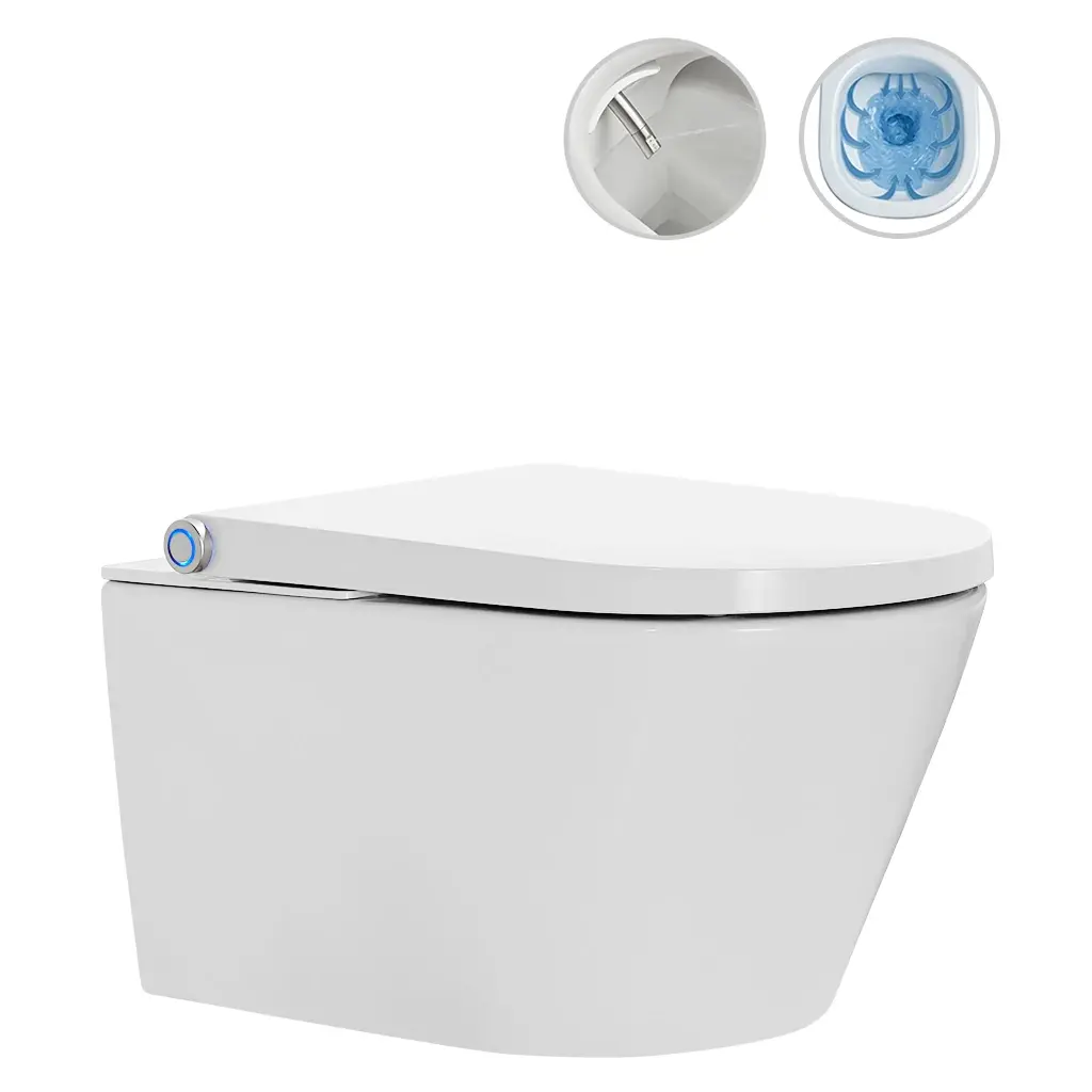 CERANO WC závěsné s integrovaným elektronickým bidetem Cronus Standard, Vortex Rimless 180° + SoftClose sedátko bílá lesklá 59,3x38,4  CER-545632