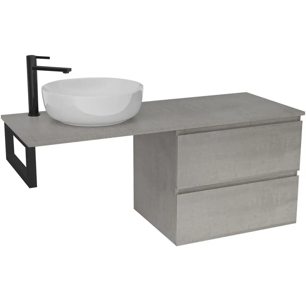 CERANO Koupelnová skříňka Carole betonově šedá + deska pod umyvadlo Navira Slim 18 mm + konzole černá 120x49,8x46  CER-606096