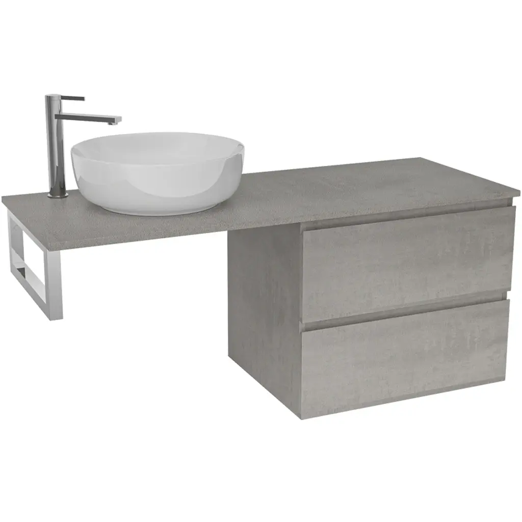 CERANO Koupelnová skříňka Carole betonově šedá + deska pod umyvadlo Navira Slim 18 mm + konzole chrom 120x49,8x46 CER-606099