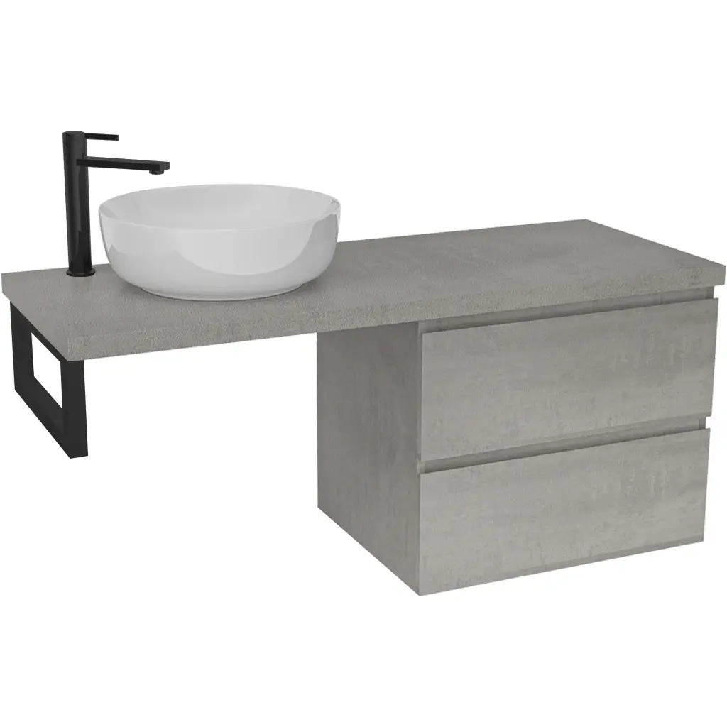 CERANO Koupelnová skříňka Carole betonově šedá + deska pod umyvadlo Navira Pro 36 mm + konzole černá 120x51,6x46  CER-606168